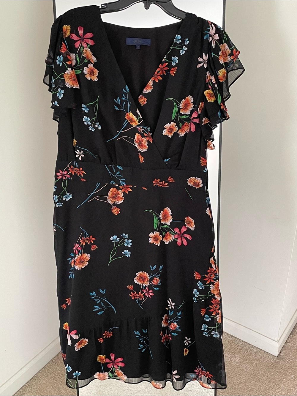 Rachel Black Floral Wrap-Style Dress with Multicolor Blooms